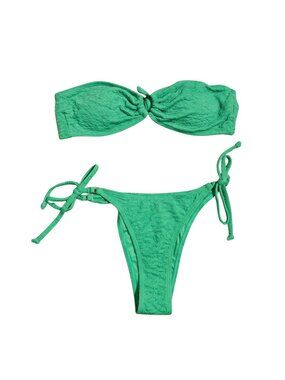 NWOT | Kelly Green Textured Bandeau Bikini Set Side-Tie Bottom Medium